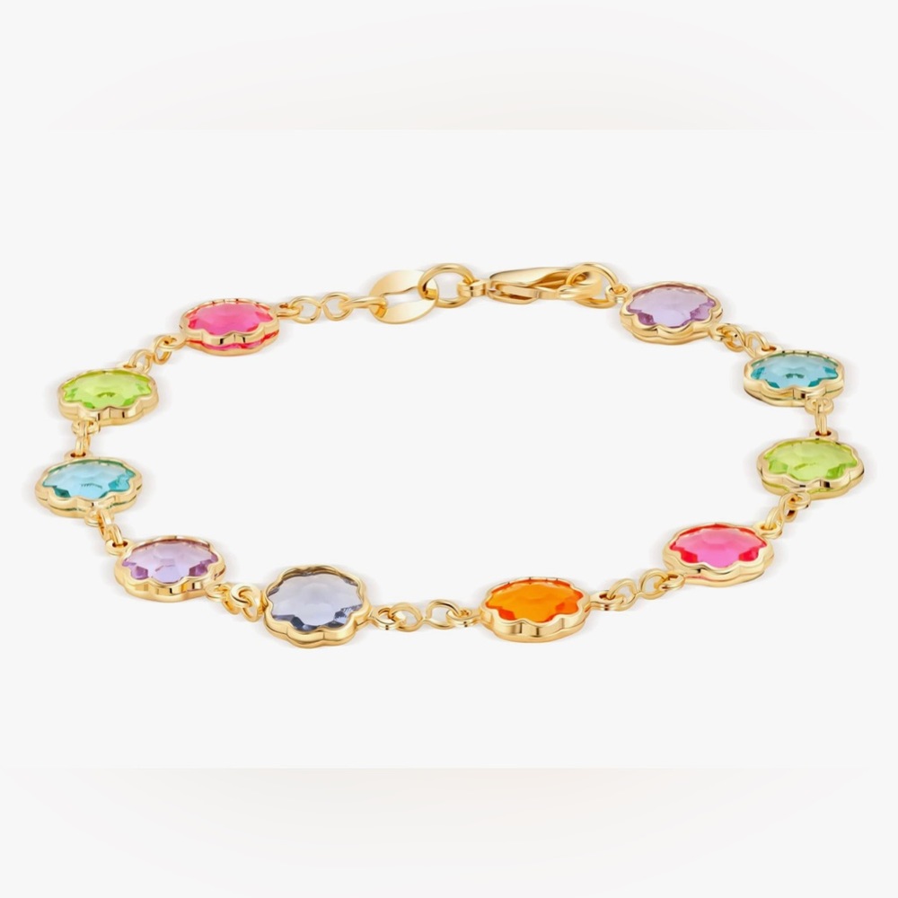 NWT 18K Gold Plated Multicolor Crystal Bracelet - Made In Brazil